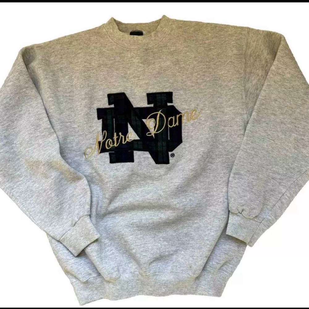 Vintage Notre Crewneck Sweatshirt Plaid embroidered MVP Fighting Irish Large